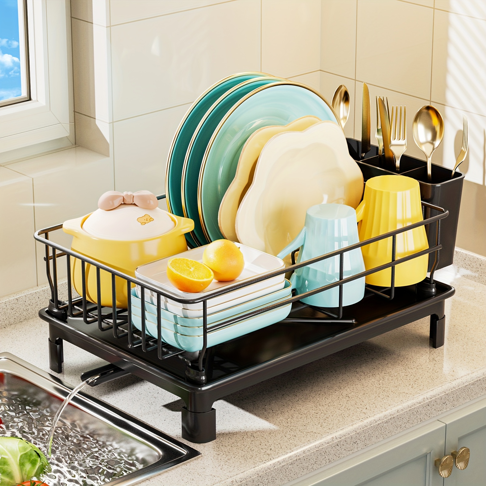Space-Saving Dish Rack with Cutlery Holder & Drainboard – Only RM17.99! Limited Stock Available!