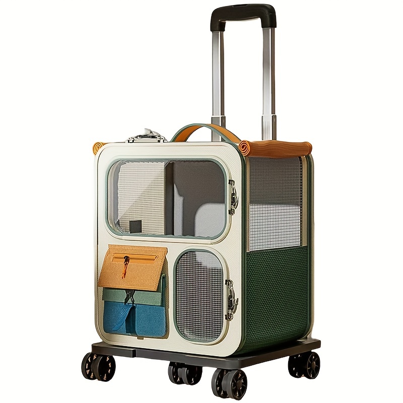 Pet Rolling Suitcase with Five Silent Wheels, Anti-Slip And Shockproof Cat Carrier for Convenient Outdoor Use, Breathable Mesh Dual-Shoulder Backpack with Large Capacity, Suitable for Carrying Or Pulling, for Cats And Dogs Up to 10Kg.